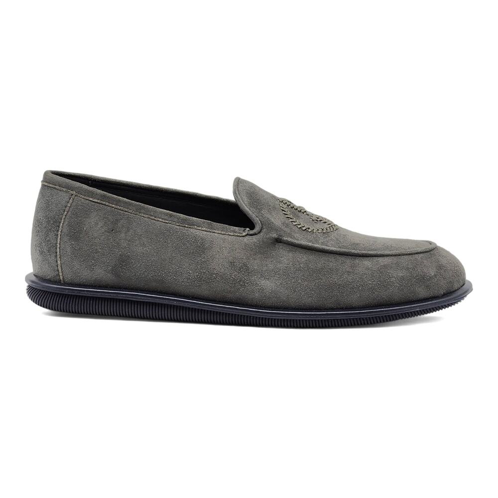 Giorgio Armani Suede Loafers with Embroidered Logo in Gray (7) - Picture 3 of 7